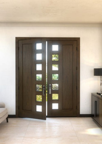 Mid-Century Modern Double Front Doors With Side Window