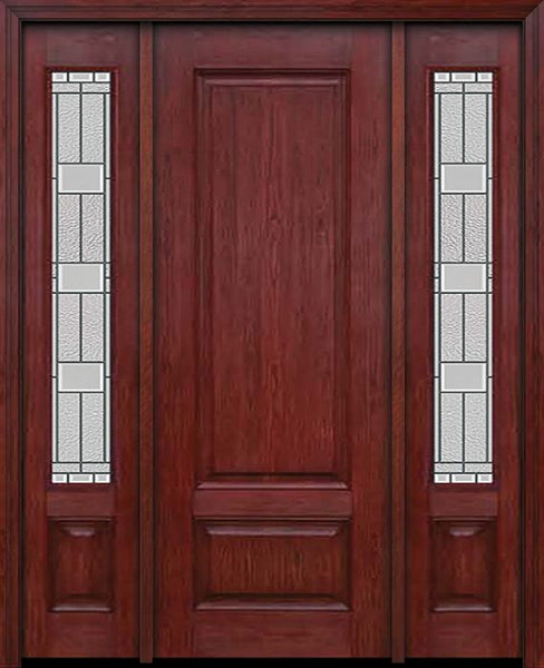 WDMA 54x96 Door (4ft6in by 8ft) Exterior Cherry 96in Two Panel Single Entry Door Sidelights Monterey Glass 1