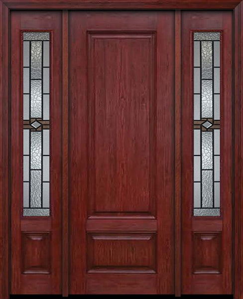 WDMA 54x96 Door (4ft6in by 8ft) Exterior Cherry 96in Two Panel Single Entry Door Sidelights Mission Ridge Glass 1