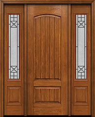 WDMA 54x96 Door (4ft6in by 8ft) Exterior Cherry 96in Plank Two Panel Single Entry Door Sidelights Courtyard Glass 1