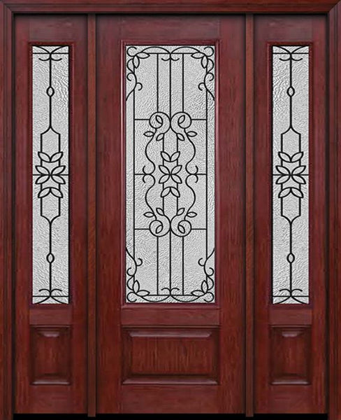 WDMA 54x96 Door (4ft6in by 8ft) Exterior Cherry 96in 3/4 Lite Single Entry Door Sidelights Mediterranean Glass 1