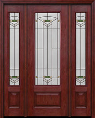 WDMA 54x96 Door (4ft6in by 8ft) Exterior Cherry 96in 3/4 Lite Single Entry Door Sidelights Greenfield Glass 1