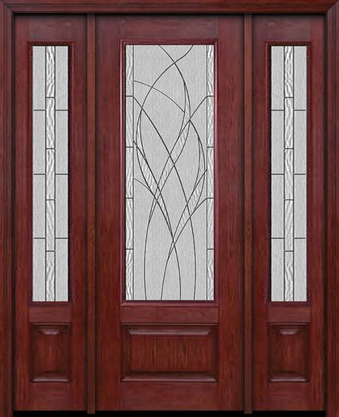 WDMA 54x96 Door (4ft6in by 8ft) Exterior Cherry 96in 3/4 Lite Single Entry Door Sidelights Waterside Glass 1