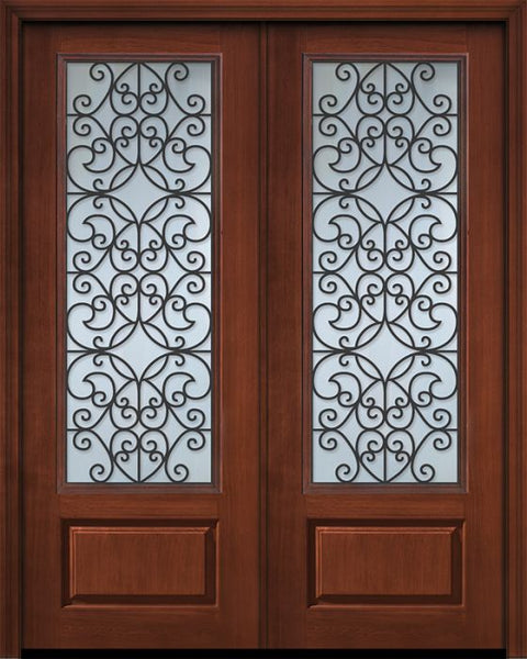 WDMA 64x96 Door (5ft4in by 8ft) Exterior Cherry 96in Double 1 Panel 3/4 Lite Florence / Walnut Door 1