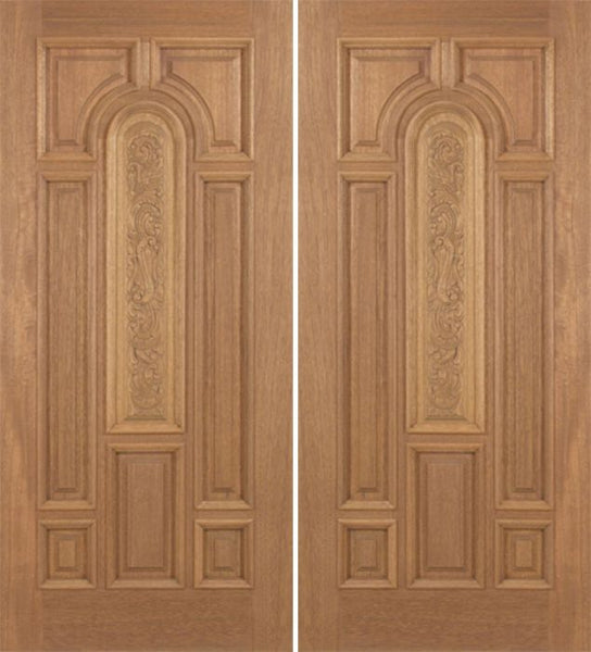 WDMA 84x80 Door (7ft by 6ft8in) Exterior Mahogany Revis Double Door Carved Panel - 6ft8in Tall 1