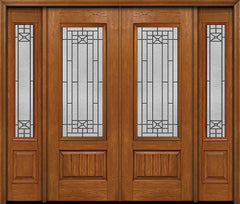 WDMA 88x96 Door (7ft4in by 8ft) Exterior Cherry 96in Plank Panel 3/4 Lite Double Entry Door Sidelights Courtyard Glass 1