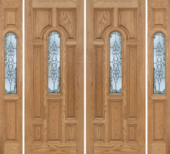 WDMA 96x96 Door (8ft by 8ft) Exterior Oak Carrick Double Door/2side w/ Tiffany Glass - 8ft Tall 1